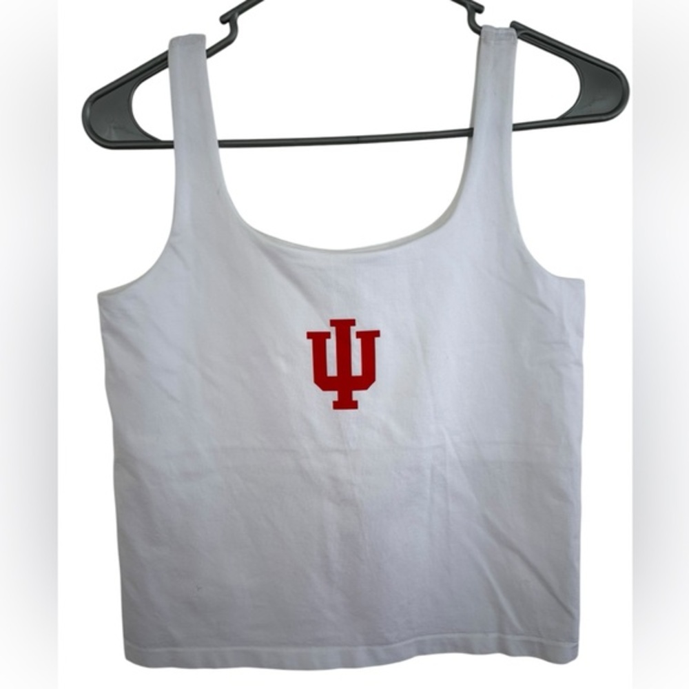 Avec Les Filles Women's White Indiana University Cropped Tank Top Size S/M